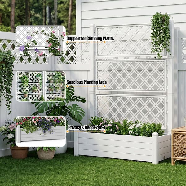 Neviorone Plant Outdoor Plastic Planter Box with Trellis and Drain Plug for Climbing Plants (43.43 in. H x 18.27 in. x 59.29 in. )