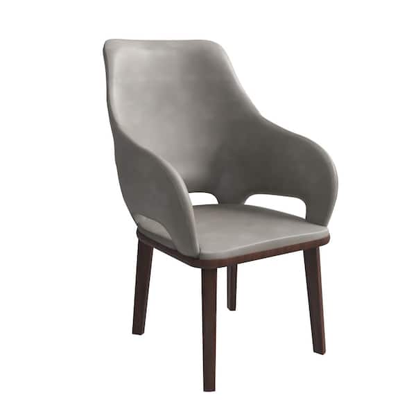 Leisuremod Leisure Mod Leather Dining Chair in Modern Design Rubberwood Base Vivara Collection in Grey