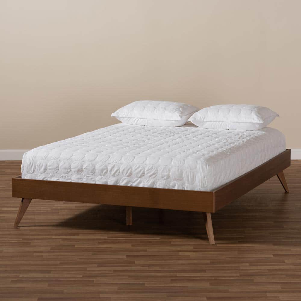 Mid-Century Modern Walnut King Platform Bed with Slats