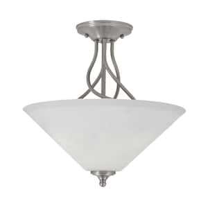 Royale 16 in. Brushed Nickel Semi-Flush with White Muslin Glass Shade