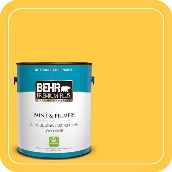 BEHR PREMIUM PLUS 1 gal. #P290-6 English Daisy Satin Enamel Low Odor Interior Paint & Primer