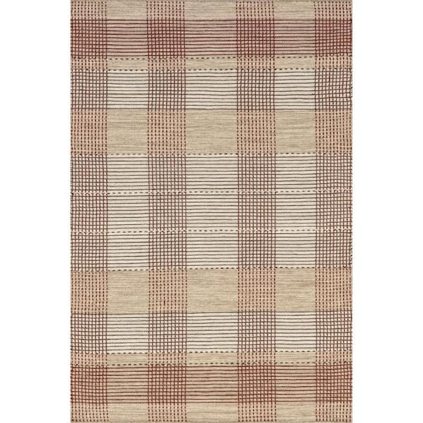 RUGS USA Emily Henderson Oregon Plaid Wool Beige 5 ft. x 8 ft. Indoor/Outdoor Patio Rug