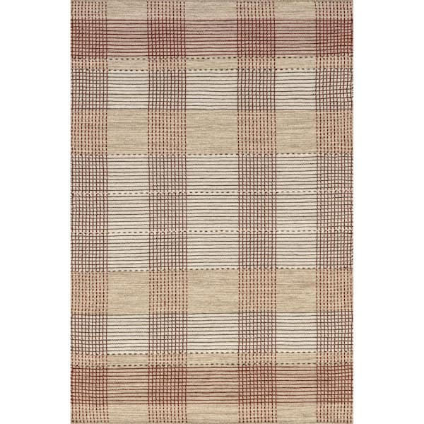 Emily Henderson Oregon Plaid Wool Beige 8 ft. x 10 ft. Indoor/Outdoor Patio Rug