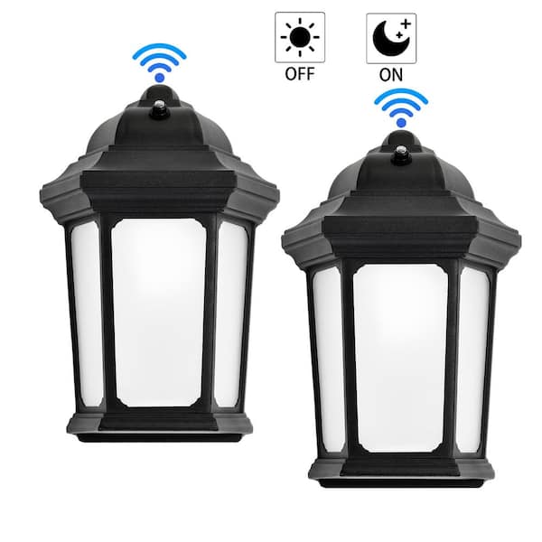 Edvivi 8 in. Black Finish Frosted Glass 5000K LED Dusk to Dawn Outdoor Hardwired Wall Lantern Sconce with Photocell (2-Pack)