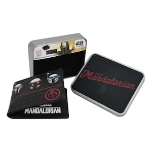 The Mandalorian Helmets AOP, Slim Bifold Sport Wallet with Decorative Tin Case Black and Red, Unisex
