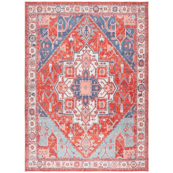 Serapi 9 ft. x 12 ft. Rust/Blue Tribal Serapi Medallion Area Rug