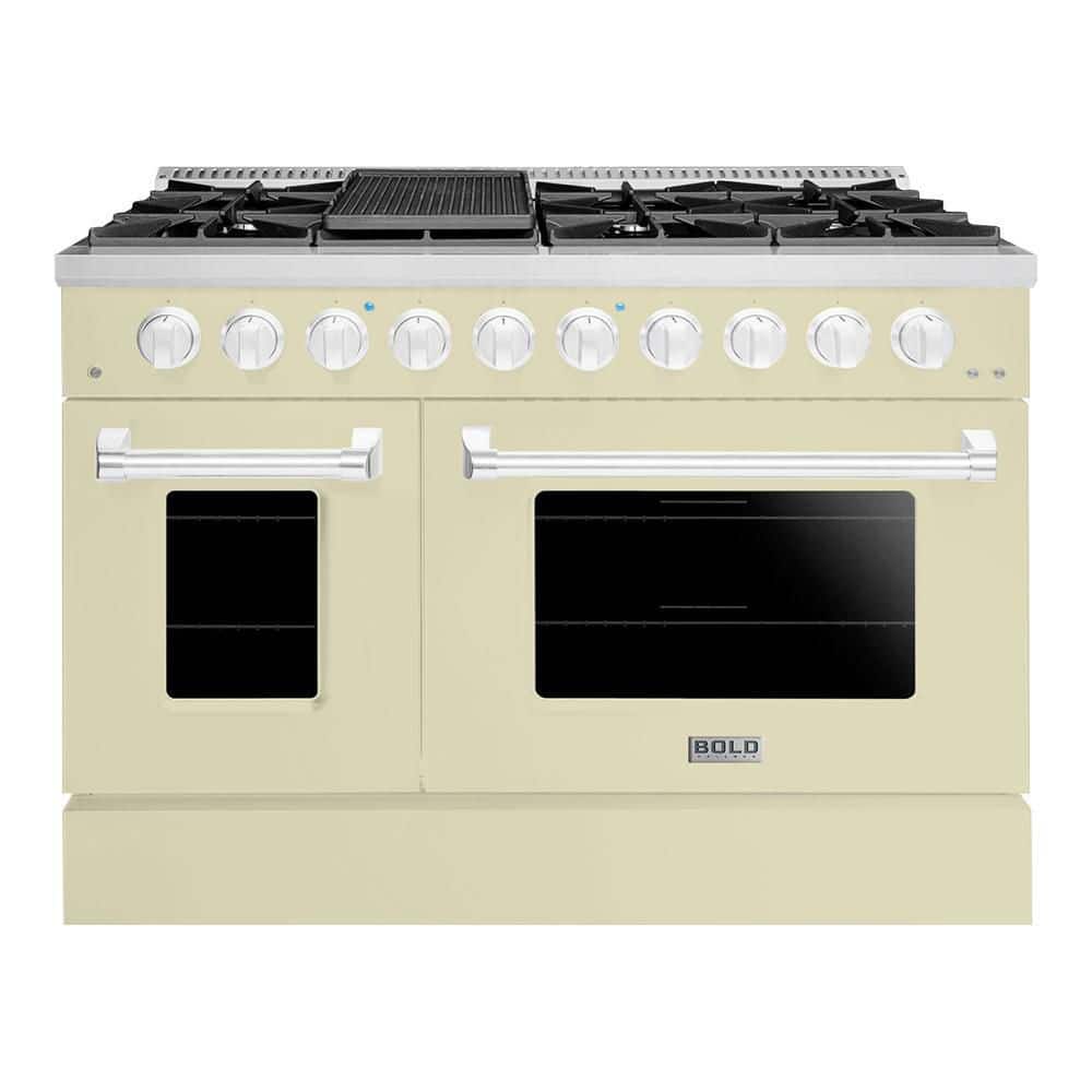 Hallman Bold 36-Inch Dual Fuel Range with 5.2 Cu. ft. Electric Oven & 6 GAS Burners in Antique White with Chrome Trim (HBRDF36CMAW)
