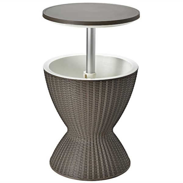 Costway 17 in. Patio Brown Round Plastic Outdoor Trunk Table