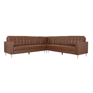 Fruite 110.75 in. W 3-Piece Brown Cognac Faux Leather Symmetrical Sectional
