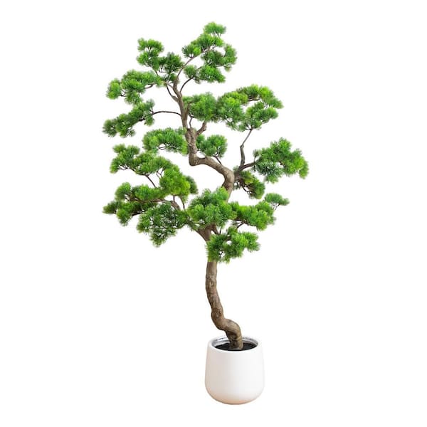 5 ft. Artificial Bonsai Style Cedar Tree in Decorative White Planter