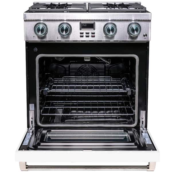 Pro-Style 30 in. 4-Burner Slide-in Gas Range with Convection in Stainless Steel with White Oven Door