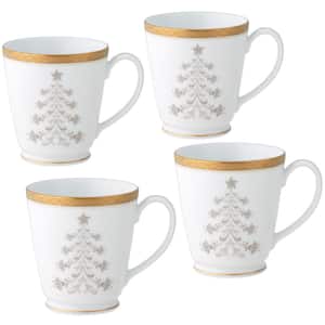 Charlotta 12 oz. Gold Holiday Tree Mugs (Set of 4)