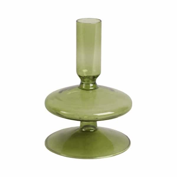 Olive Green 5 in. Vintage Glass Taper Candle Holder