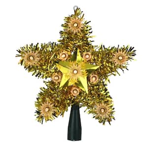 7 in. Lighted Gold Tinsel Star Christmas Tree Topper with Clear Lights