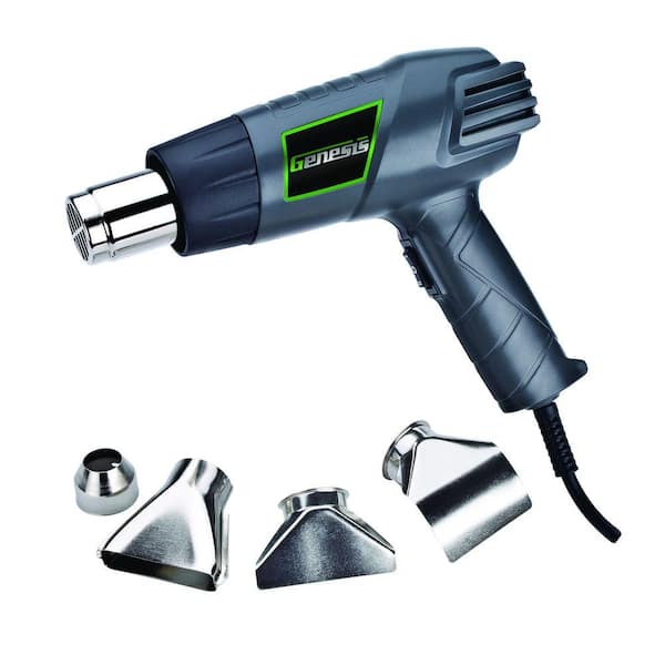 Genesis 12.5-Amp Dual-Temperature Heat Gun with High/Low Settings and Air Reduction, Reflector, and 2 Deflector Nozzles