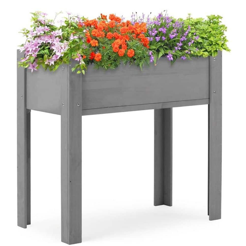 "40"" x 20"" x 31"" Raised Garden Bed with Legs, Solid Wood Elevated Planter Box w/Liner for Outdoor Use-Gray" price history on PriceWatchPro