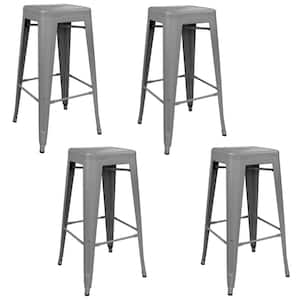 30 in. Gray Metal, Backless, Zinc Plated, Outdoor Use Bar Stool (Set of 4)