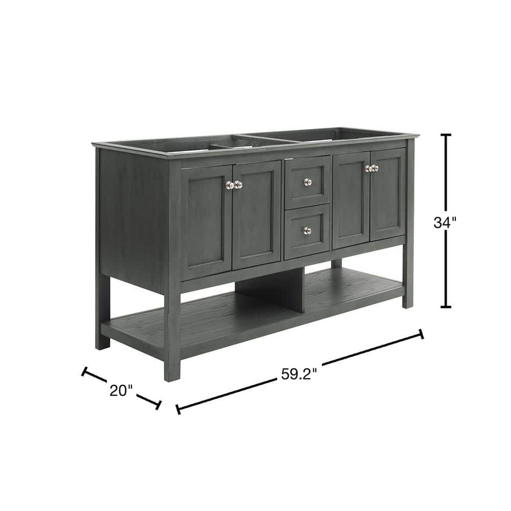 Gray Wood 60" Double Sink Freestanding Bathroom Vanity Base