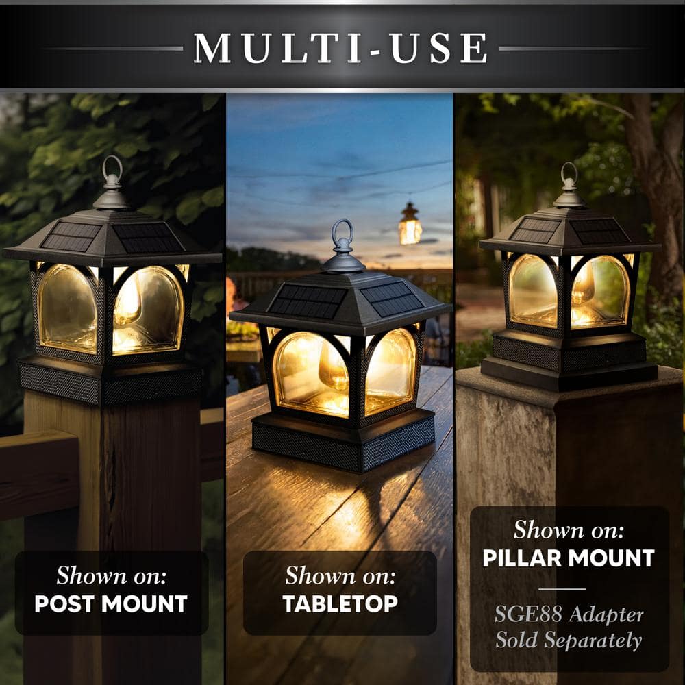 Black Aluminum LED Solar Post Cap Lantern