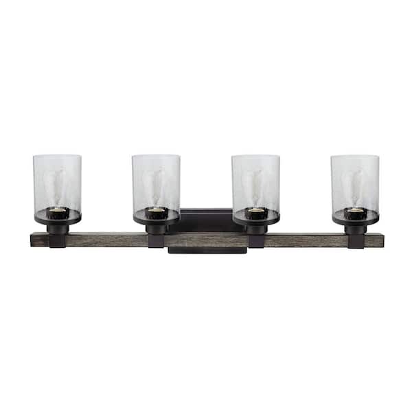 Aspen Creative Corporation 4-Light Oil Rubbed Bronze Vanity Light with Clear Seeded Glass Shade
