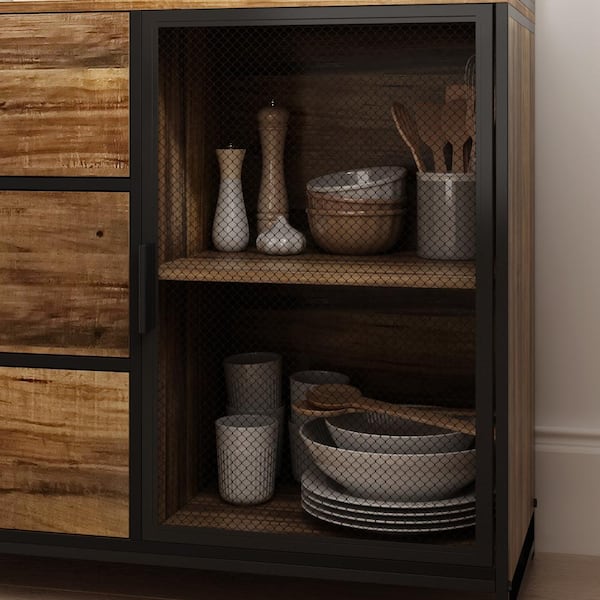 Dark Brown Burnt Wood and Matte Black Metal Stackable Kitchen Cabinet –  MyGift