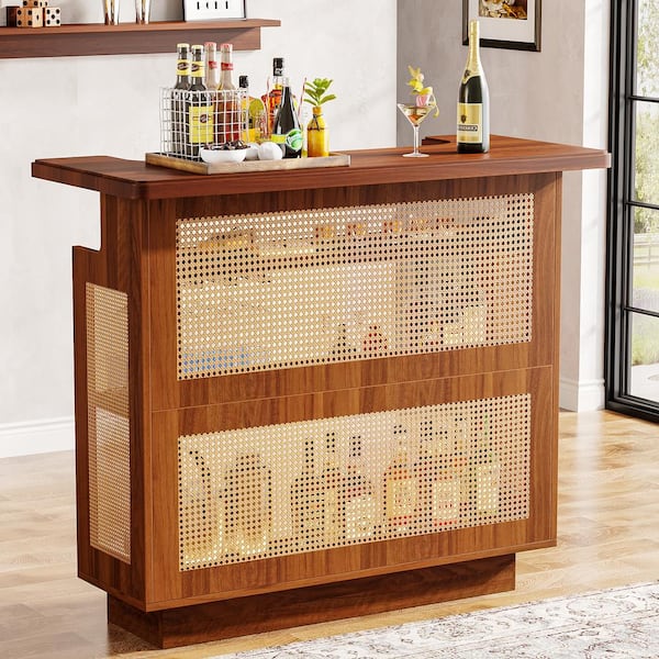 BYBLIGHT Nederland 47.2 in. Rattan Home Bar Unit, Farmhouse 4-Tier Bar Table with 4 Wine Glasses Holder, Caramel Brown BB-XK00380CT BYBLIGHT Nederland 47.2 in. Rattan Home Bar Unit, Farmhouse 4-Tier Bar Table with 4 Wine Glasses Holder, Caramel Brown BB-XK00380CT