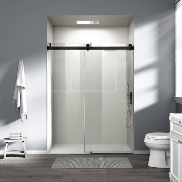 56-60 in. W x 76 in. H Sliding Frameless Shower Door in Matte Black with Clear Glass