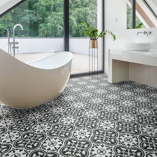 Merola Tile Arte Clover Black 9-3/4 in. x 9-3/4 in. Porcelain