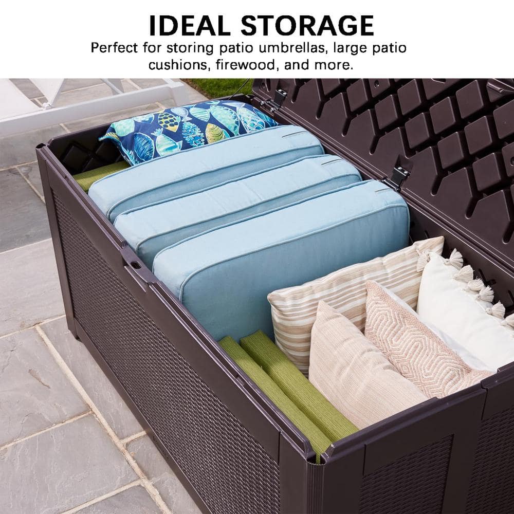Extra Large Brown Wicker Lockable Resin Deck Box