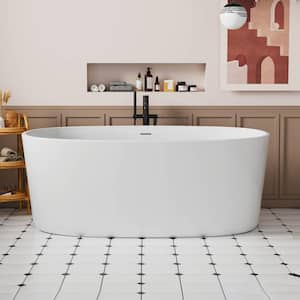 LOOP 59 in. White Acrylic Flatbottom Oval Freestanding Soaking Non-Whirlpool Bathtub