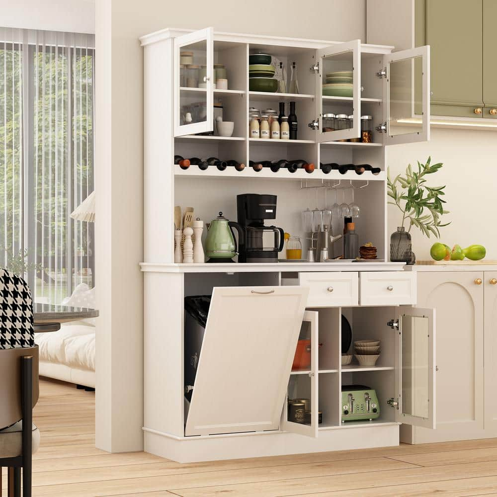 FUFU&GAGA White Wood 47.3 in. W Kitchen Food Pantry Cabinet Buffet and ...