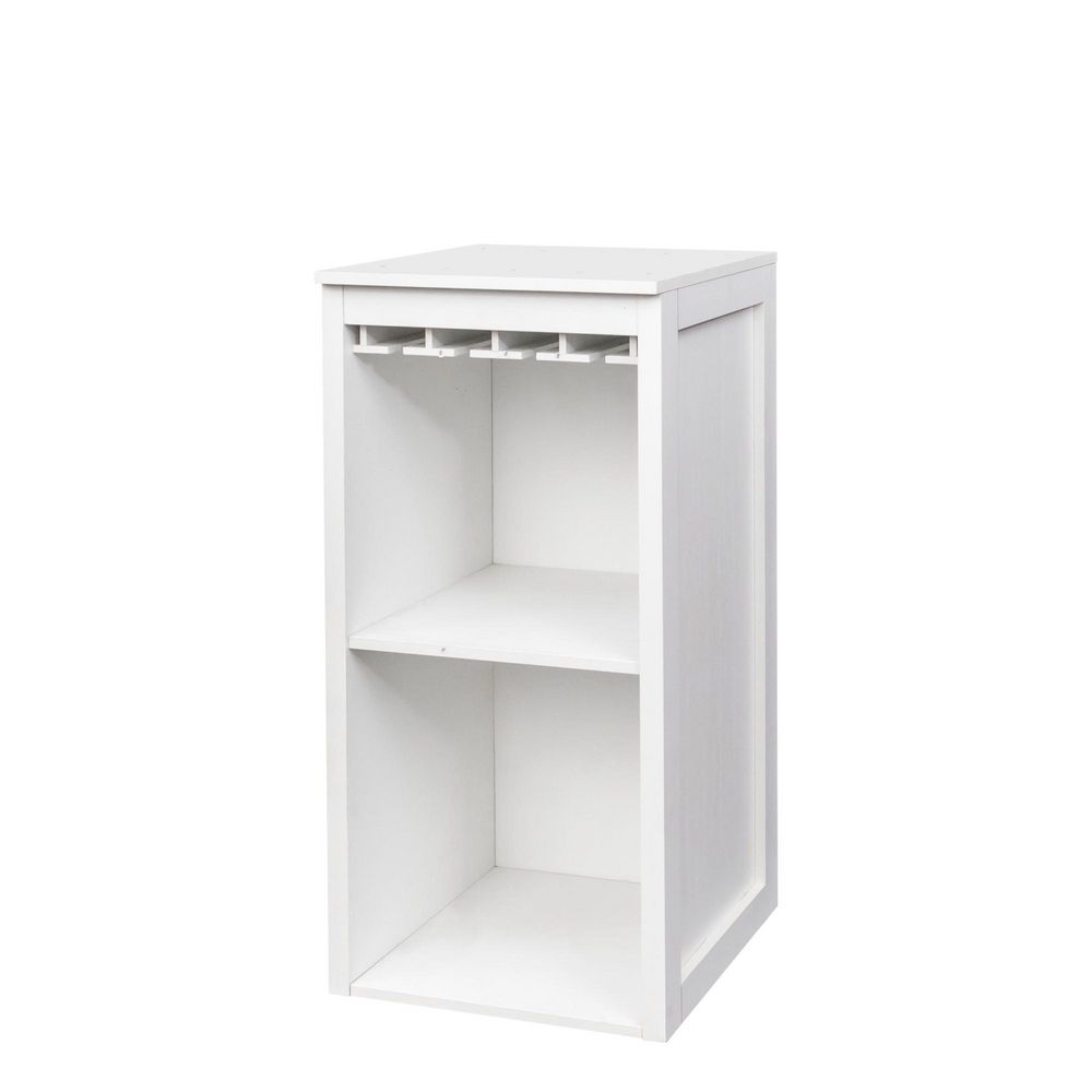 White Wood Wine Bar Cabinet, Freestanding Modular Cabinet with Glass Cup Holder and Storage Shelves for Dining Room