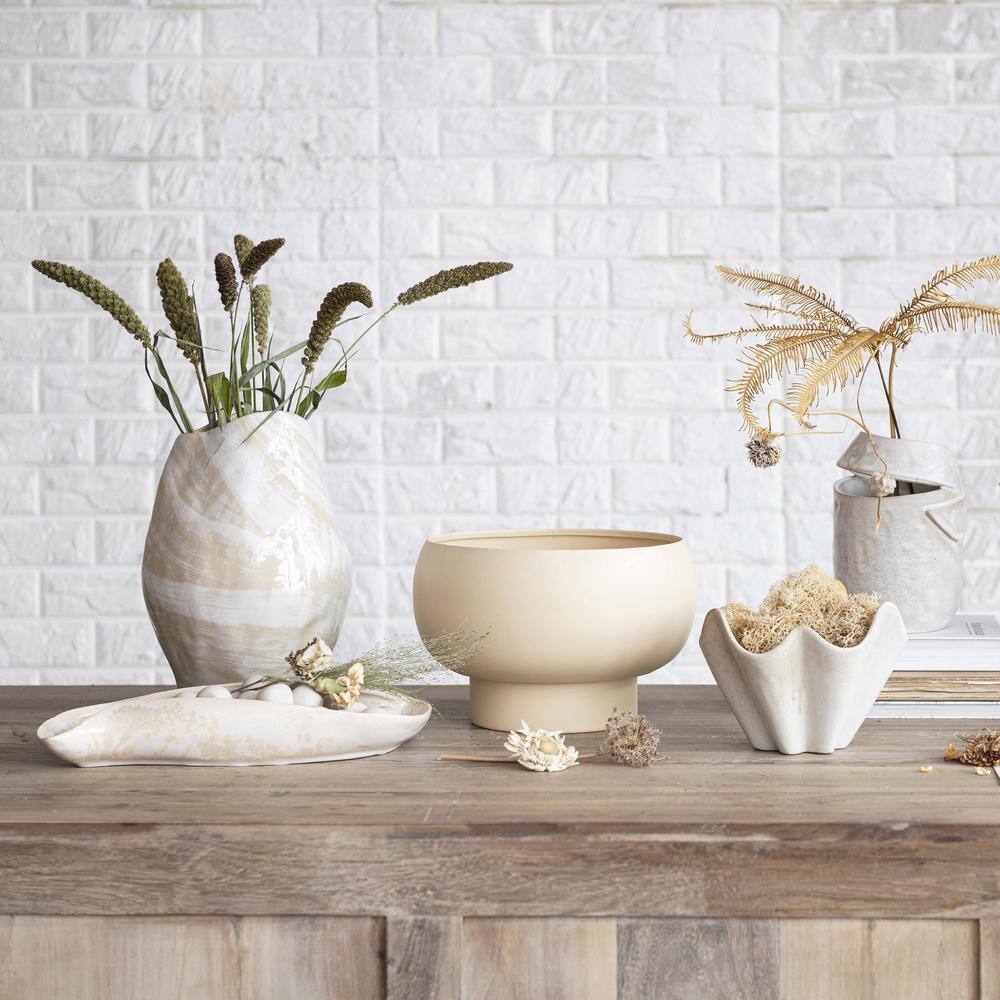 Set of 3 Beige, Ivory, and Mustard Metal Footed Planters