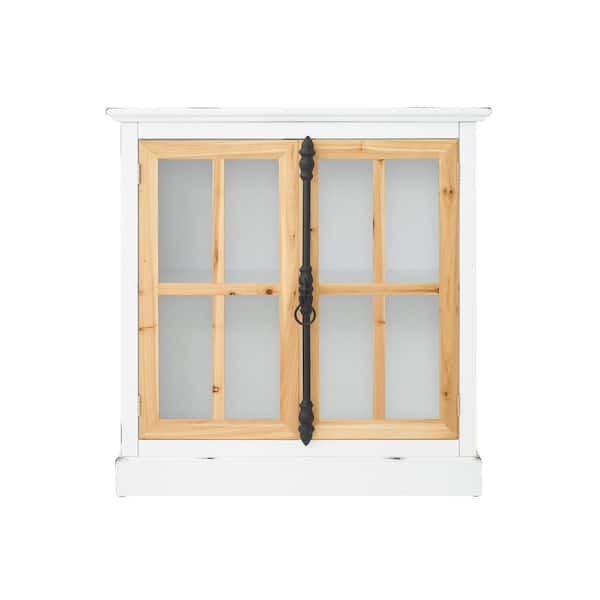 Unbranded 31.5 in. White and Wood Display Cabinet, Storage Cabinet with Adjustable Shelf