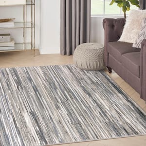 Serenity Home Ivory Grey Blue 4 ft. x 6 ft. Abstract Contemporary Area Rug