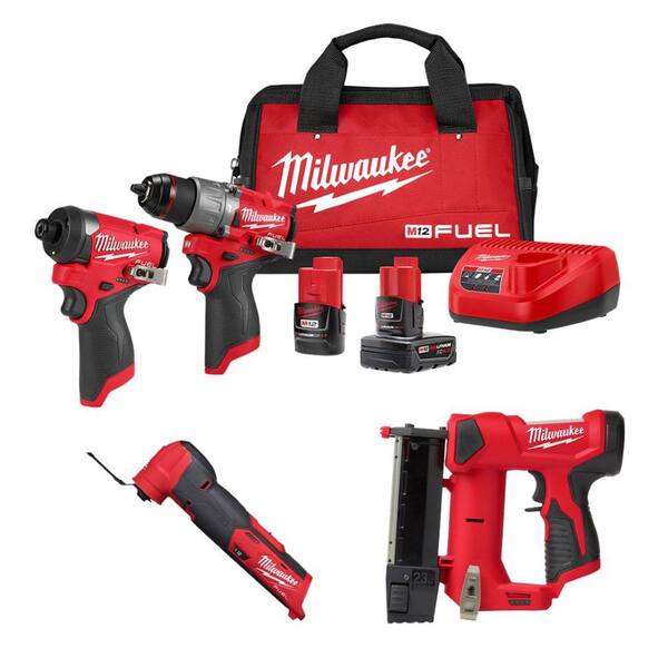 Milwaukee M12 FUEL 12-Volt Cordless Hammer Drill and Impact Driver with M12 23-Gauge Pin Nailer and M12 FUEL Multi-Tool Combo Kit
