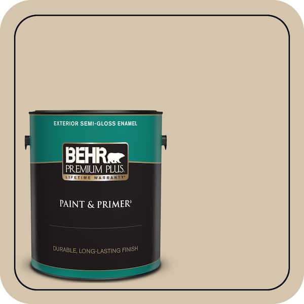 BEHR PREMIUM PLUS 1 gal. #YL-W11 Khaki Shade Semi-Gloss Enamel Exterior Paint & Primer