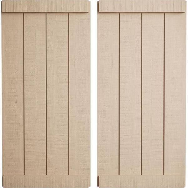Ekena Millwork 22 in. x 30 in. Timberthane Polyurethane 4-Board Joined Board-n-Batten Rough Cedar Faux Wood Shutters, End Batten Pair