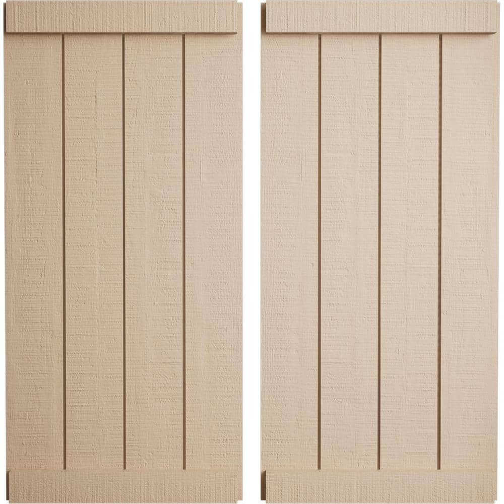 22 in. x 42 in. Timberthane Polyurethane 4-Board Joined Board-n-Batten Rough Cedar Faux Wood Shutters, End Batten Pair price history on PriceWatchPro