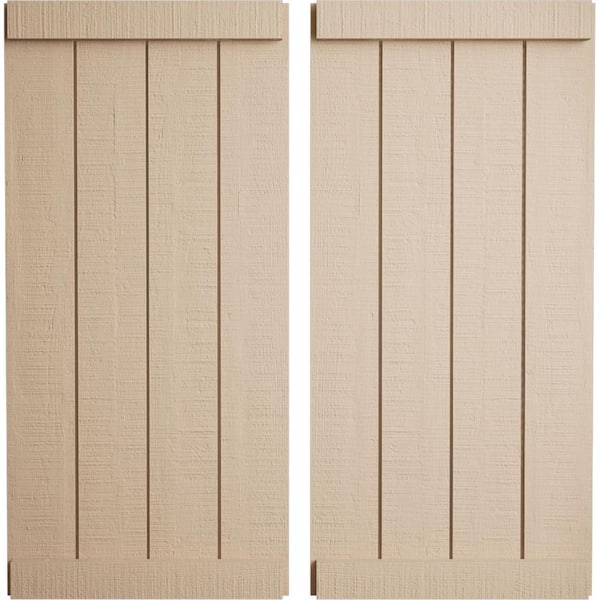 Ekena Millwork 22 in. x 86 in. Timberthane Polyurethane 4-Board Joined Board-n-Batten Rough Cedar Faux Wood Shutters, End Batten Pair