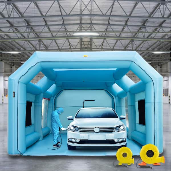 Portable Inflatable Paint Booth, 28 x 15 x 10 ft., Car Paint Tent with Air Filter System and 2 Blowers, Upgraded Blow Up