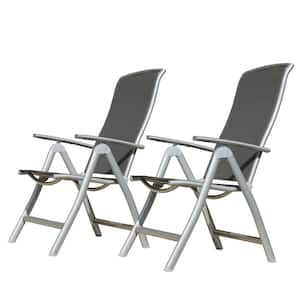 Dark Gray Adjustable High Back Aluminum Frame Outdoor Reclining Chairs in Textilene Fabric (2-Pack)