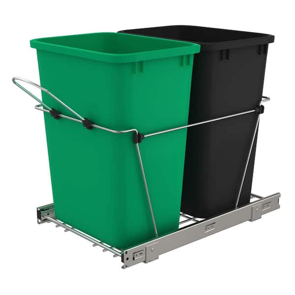Rev-A-Shelf Green/Black Double Pull Out Trash Can 27 qt. for Kitchen