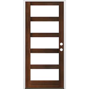 42 in. x 96 in. Modern Hemlock Left-Hand/Inswing 5-Lite Clear Glass Red Mahogany Stain Wood Prehung Front Door