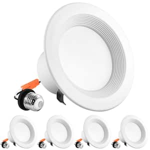 4in Can Light 10W=60W 5 Color Selectable Dimmable Remodel Integrated LED Recessed Light Kit Baffle Trim (4 Pack)