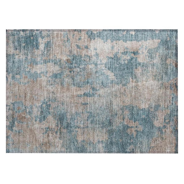 Teal and Taupe 2 ft. x 3 ft. Woven Abstract Rectangle Indoor/Outdoor Area Rug