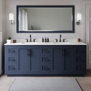 Miranda 84 in. W x 22 in. D x 33.75 in. H Double Bath Vanity in Dark Blue with White Quartz Top