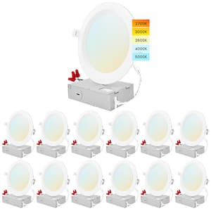 6 in. 14W CCT 3000K, 4000K, 5000K Canless Ultra Thin J-Box Remodel Integrated LED Recessed Light Kit Baffle (12-Pack)