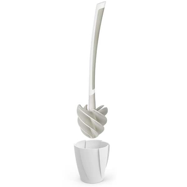 LOOEEZ 14" Plastic and Silicone Handle, Toilet Brush and Holder, Hygienic Toilet Squeegee in White/Grey