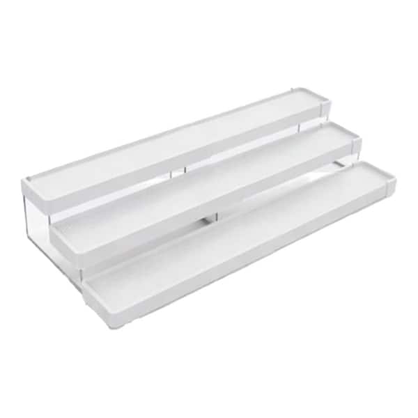 White 3-Tier Expandable Spice Rack Organizer Adjustable Cabinet Shelf with Stepped Design for Pantry Countertop